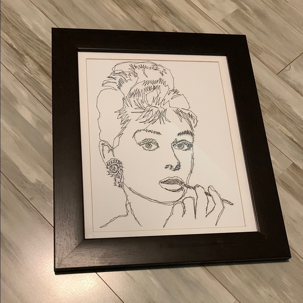 Framed Black and White Line Art Portrait